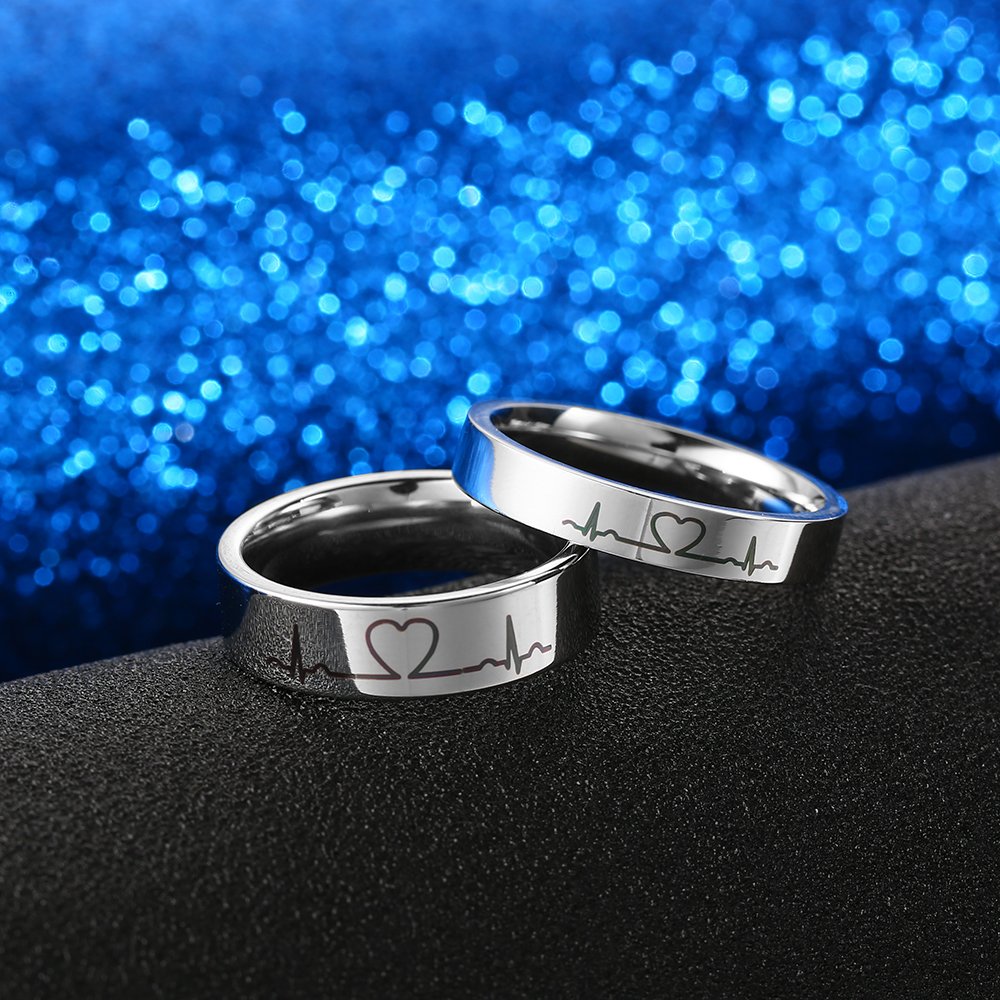 GAGAFEEL 4mm Men Women Wedding Ring Heartbeat Titanium High Polished Promise Band Rings Edge Comfort Fit (4mm, 7)