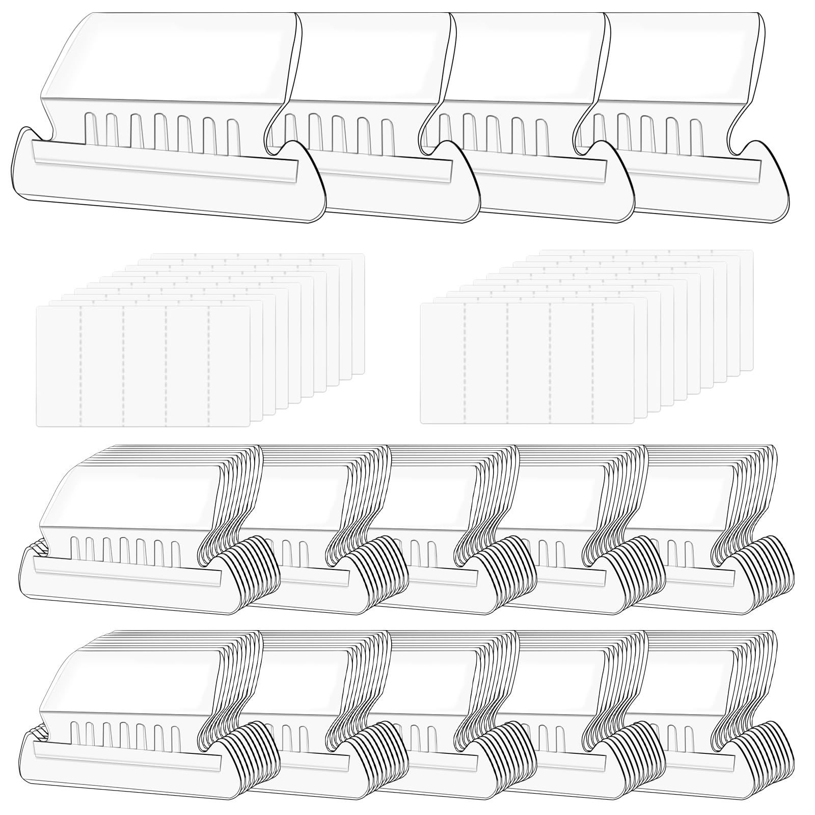 Mardatt 100pcs 3 Inch Clear Plastic Hanging File Tabs with 100pcs White Blank Paper Inserts for Organizing Plastic Hanging Files