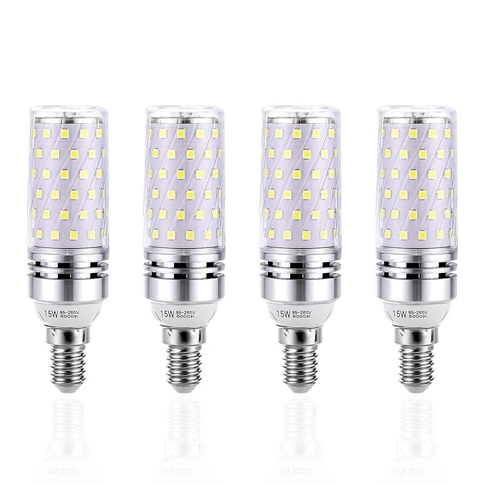 WinnowTe 15W LED Mais Leuchtmittel, Kerzenhalter LED Glühbirnen, 6000K Tageslicht Weiß, 1300LM, E14 Basis, 100W Glühlampen Äq