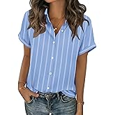 Zeagoo Short Sleeve Summer Tops for Women Casual Button Down Shirts Solid/Striped Business Work Blouses