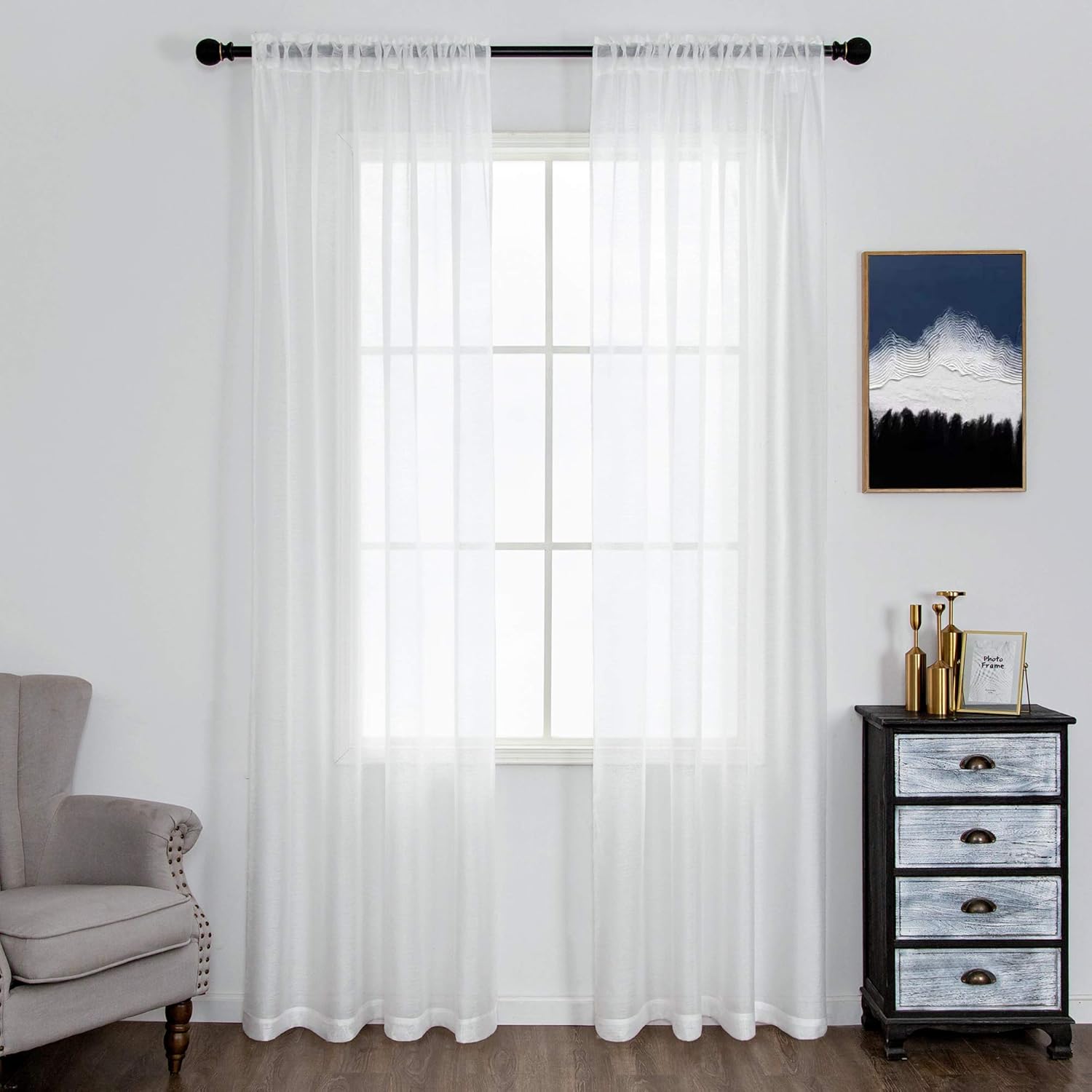 DUALIFE White Sheer Curtains 84 Inches Long 2 Panels Sets