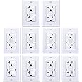 3GRACE 20 Amp GFCI Outlet, Tamper-Resistant GFI Receptacle with LED Indicator, Self-Test Ground Fault Circuit Interrupter, Decorator Wall Plates and Screws Included, UL Listed, White（10 Pack）