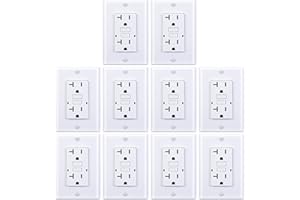 3GRACE 20 Amp GFCI Outlet, Tamper-Resistant GFI Receptacle with LED Indicator, Self-Test Ground Fault Circuit Interrupter, Decorator Wall Plates and Screws Included, UL Listed, White（10 Pack）