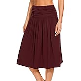 GYS Bamboo Viscose Skirts for Women Knee Length Flowy Ruched High Waist Knit A-Line Casual Summer Skirt with Pockets