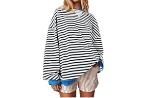 OIOLOYJM Oversized Sweatshirt for Women Striped Long Sleeve Shirts Crew Necks Sweatshirts Color Block Y2k Tops for Womens