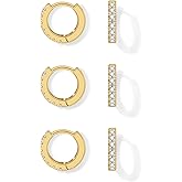 micuco 3 Pairs Small Hoop Earrings Tiny Cartilage Earrings for Women Cubic Zirconia Earrings Huggie Hoop Ear Piercing Earrings for Men 8mm 10mm 12mm