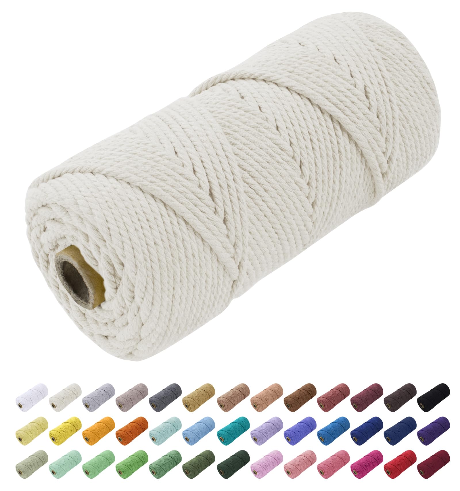 Uiopa Macrame Cord 4mm x 100m, Thick Rope Yarn Natural Cotton Cord, 4-Ply Macrame String for DIY Crafts, Plant Hangers, Wall Hangings, Decorations (Natural)