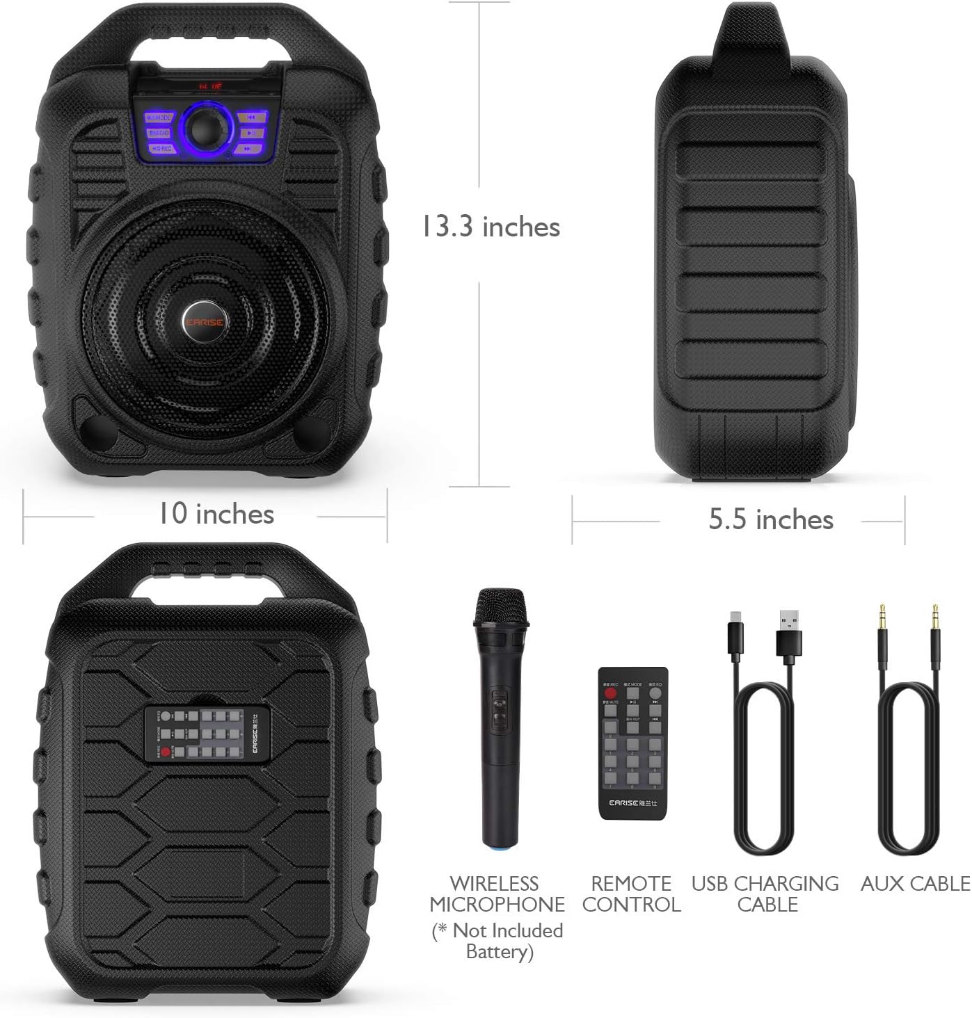 EARISE T26 Portable Karaoke Machine Bluetooth Speaker with Wireless Microphone, Rechargeable PA System with FM Radio, Audio Recording, Remote Control, Supports TF Card/USB, Perfect for Party: Musical Instruments