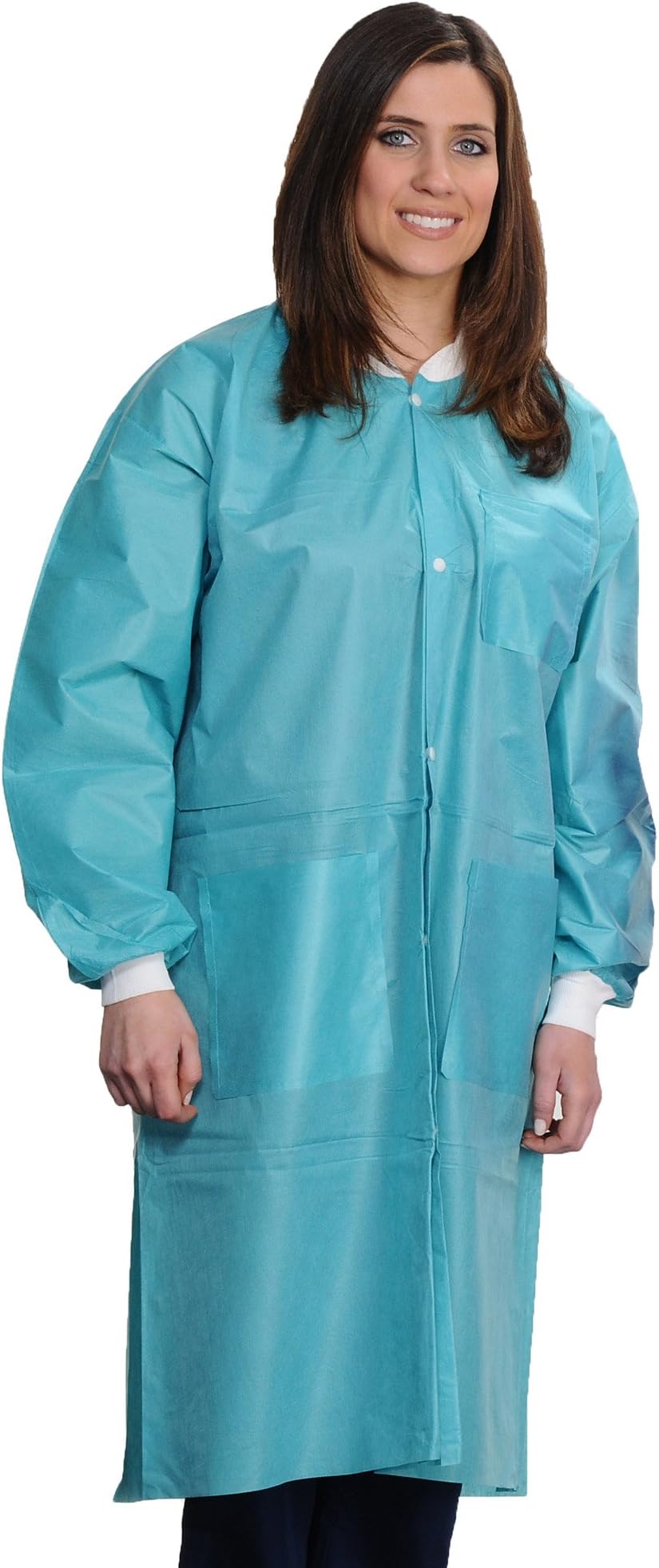 ValuMax 3560TE5XL Easy Breathe Cool and Strong, No-Wrinkle, Professional Disposable SMS Knee Length Lab Coat, Teal, 5X-Large, Pack of 10