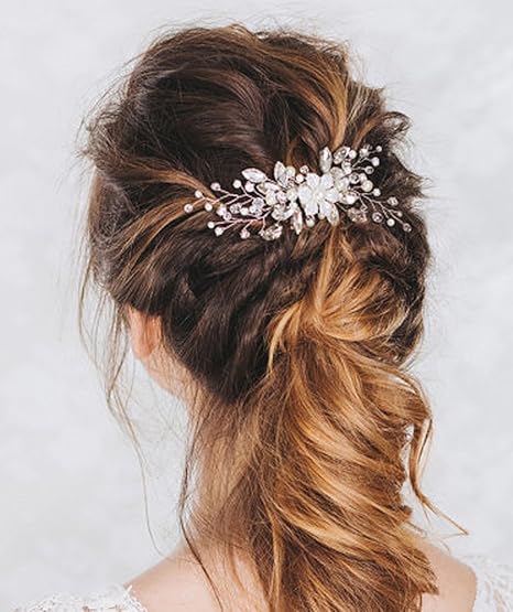 Buy Aukmla Wedding Hair Comb Slides Rhinestones And Flower Bridal