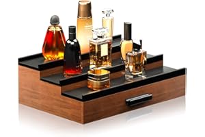Sephyroth Cologne Organizer for Men 3 Tier of Elevated Cologne Display Shelf with Drawer Storage Perfume Organization and Storage Display Risers,Great Gift for Man(Walnut Black)