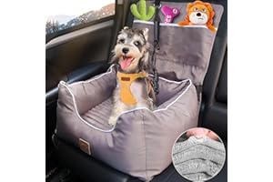 Pmpete Dog Car Seat, Suitable for Front and Back Seats, Waterproof Travel Car Bed for Small &Medium Pets, Premium Pet Booster Seat with Pockets and Dog Seat Belt, Senior Grey