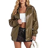 GraceSelect Faux Leather Motorcycle Jacket for Women Light Brown Fall Spring Clothes Lightweight Oversized Zip Up Winter Top