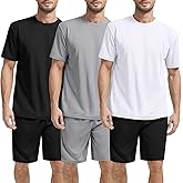 Janmercy 3 Pack Men's Workout Sets Athletic Shorts Shirt Basketball Football Training Running Gym Outfits Summer Gift