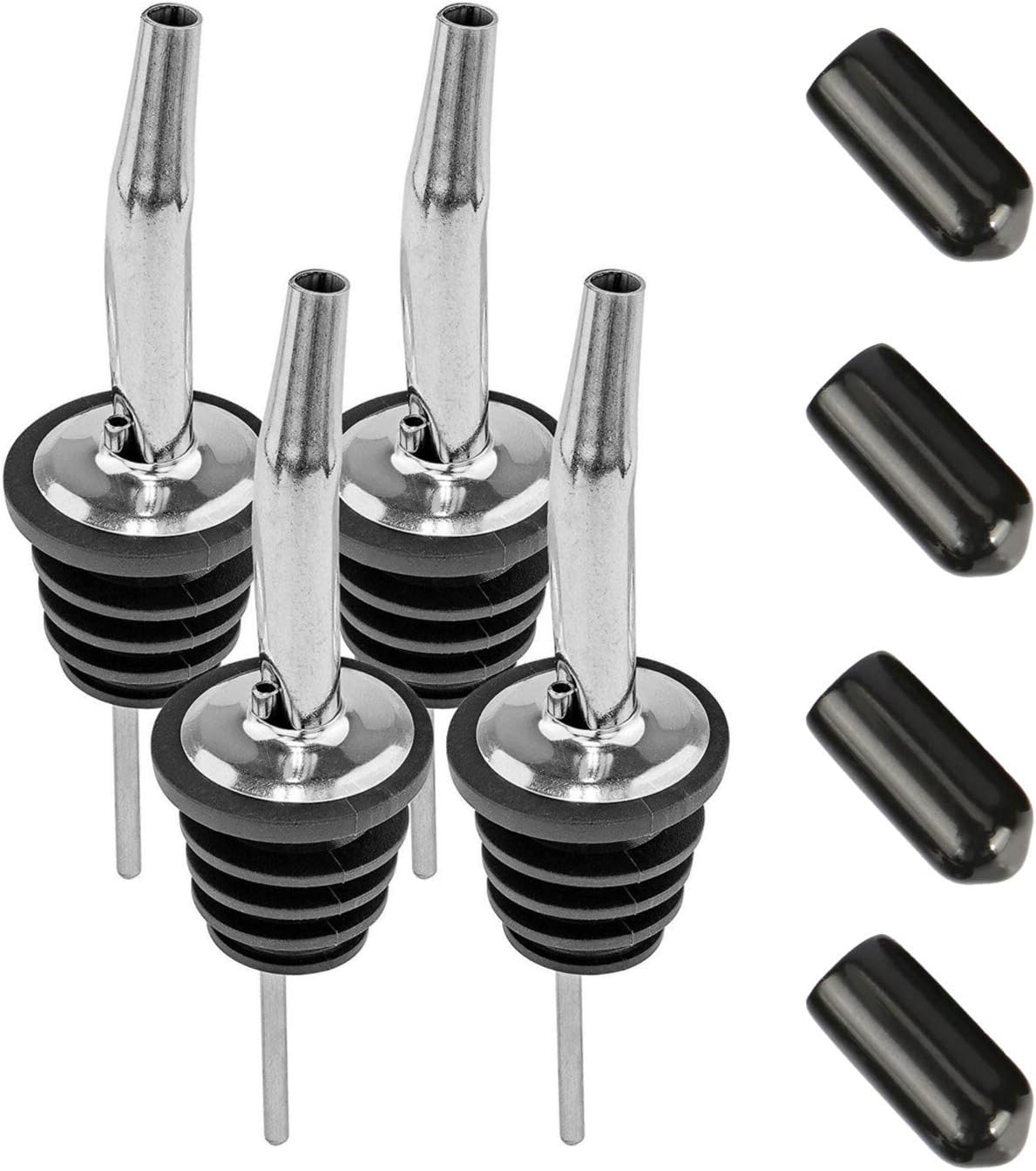 Bombay Steel Works Liquor Wine Oil Pourer | Pack of 4 | for Bar, Restaurants, Kitchen | Stainless Steel Free Flow Bottle Pour Spout (with Caps)