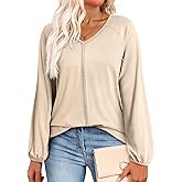 Dokotoo Womens Tops Fashion V Neck Long Sleeve Tops for Women Fall Outfits for Women 2025 Casual Loose Blouses