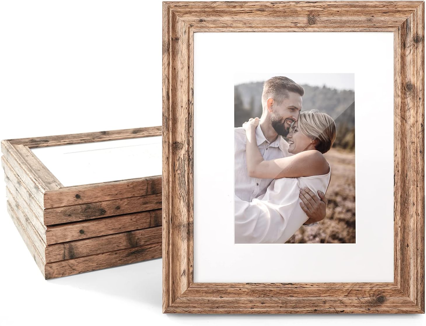 Photo Albums, Frames & Accessories - TWING 8x10 Picture Frame Set of 6, Rustic Farmhouse Picture Frames, Display Pictures 5x7 with Mat or 8x10 Without Mat For Home & Office Collage for Wall Decor, Brown Photo Frame for Gift, Walnut