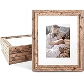 TWING 8x10 Picture Frame Set of 6, Vintage Walnut Photo Frames Display Pictures 5x7 with Mat or 8X10 Without Mat, Tabletop Display and Wall Mounting Home Decorative Photo Frames Pre-Installed, Walnut