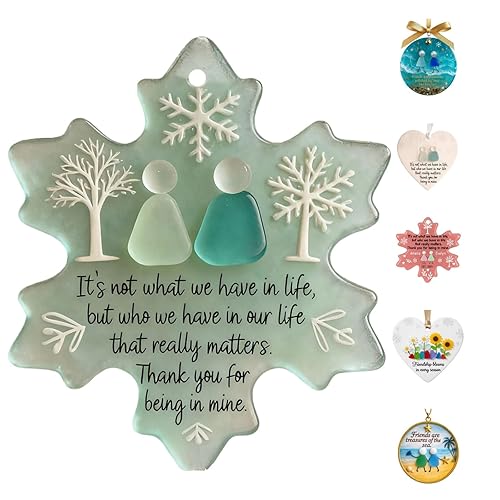 for Women, Christmas Decorations UK Friendship Sea Glass Birthday Xmas Tree Hanging Ornaments Thank You Keepsake Gift Sentimental Love Pendant
