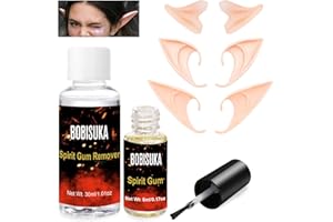 BOBISUKA Elf Ears & Spirit Gum Kit - 3 Pairs Soft Latex Fairy Pixie Ears, Makeup Adhesive & Remover- Ideal for Vampire, Elven, & Masquerade Cosplay - Perfect for Halloween & Costume Party