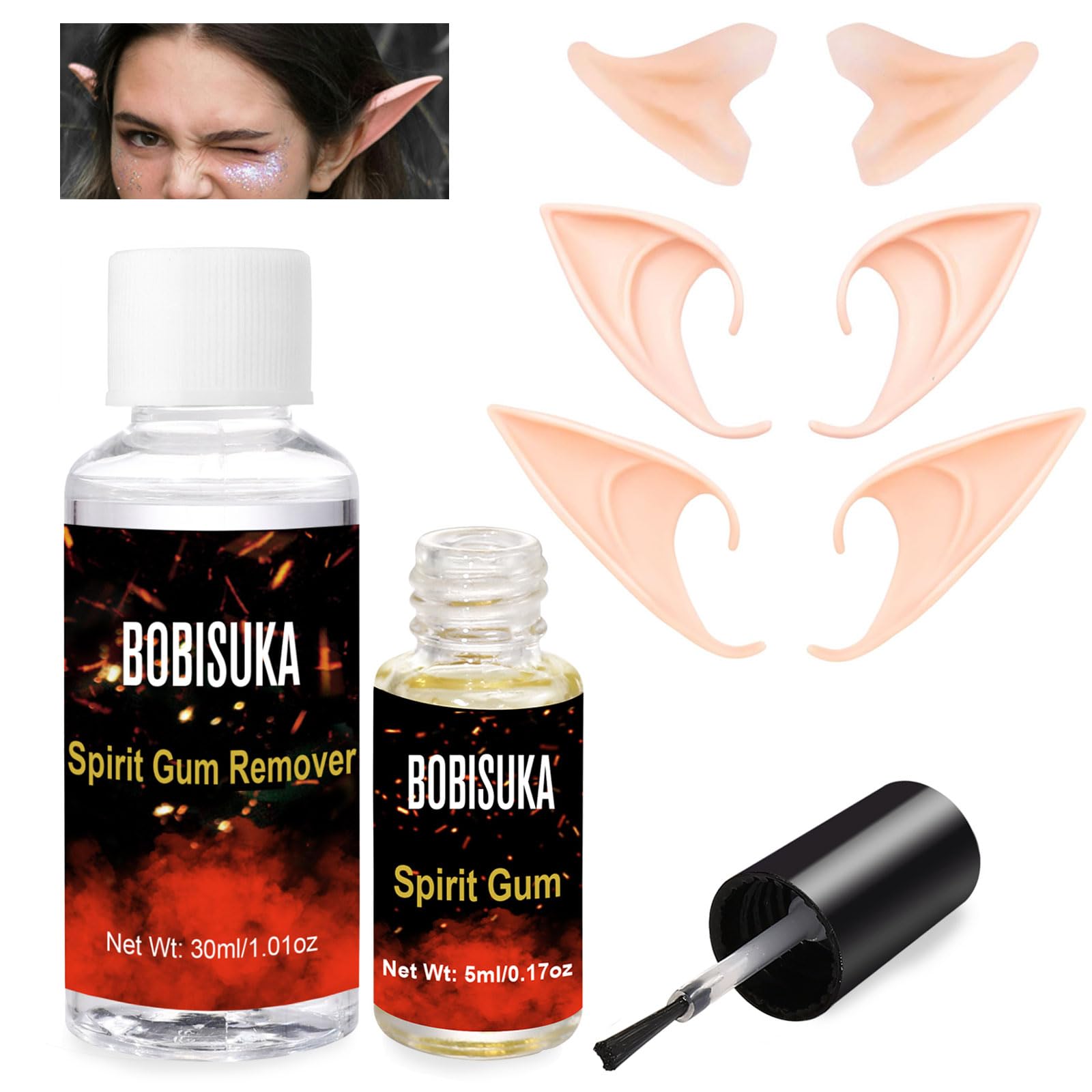 Photo 1 of BOBISUKA Elf Ears & Spirit Gum Kit - 3 Pairs Soft Latex Fairy Pixie Ears, Makeup Adhesive & Remover- Ideal for Vampire, Elven, & Masquerade Cosplay - Perfect for Halloween & Costume Party