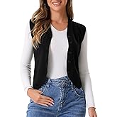 Allegra K Vest Tops for Women Sleeveless Sweater V Neck Cropped Button Up Business Casual Knit Tank Tops