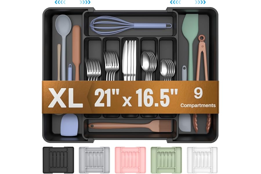 ukeetap Extra Large Expandable Silverware Organizer, BPA-Free Food-Safe Cutlery Flatware Organizer, Kitchen Utensil Drawer Or Book
