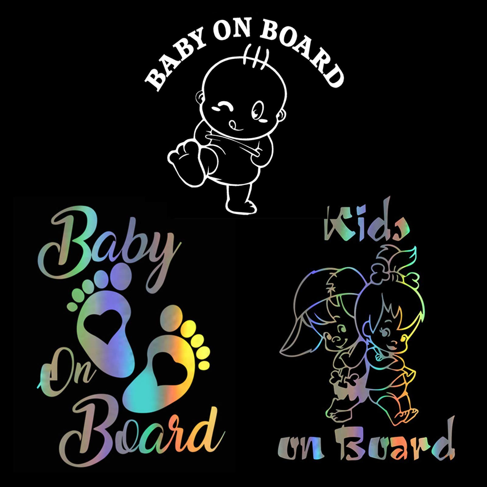 Baby on Board Kids on Board Car Warning Stickers - 3 Pack Safety Decals for Bumper & Window