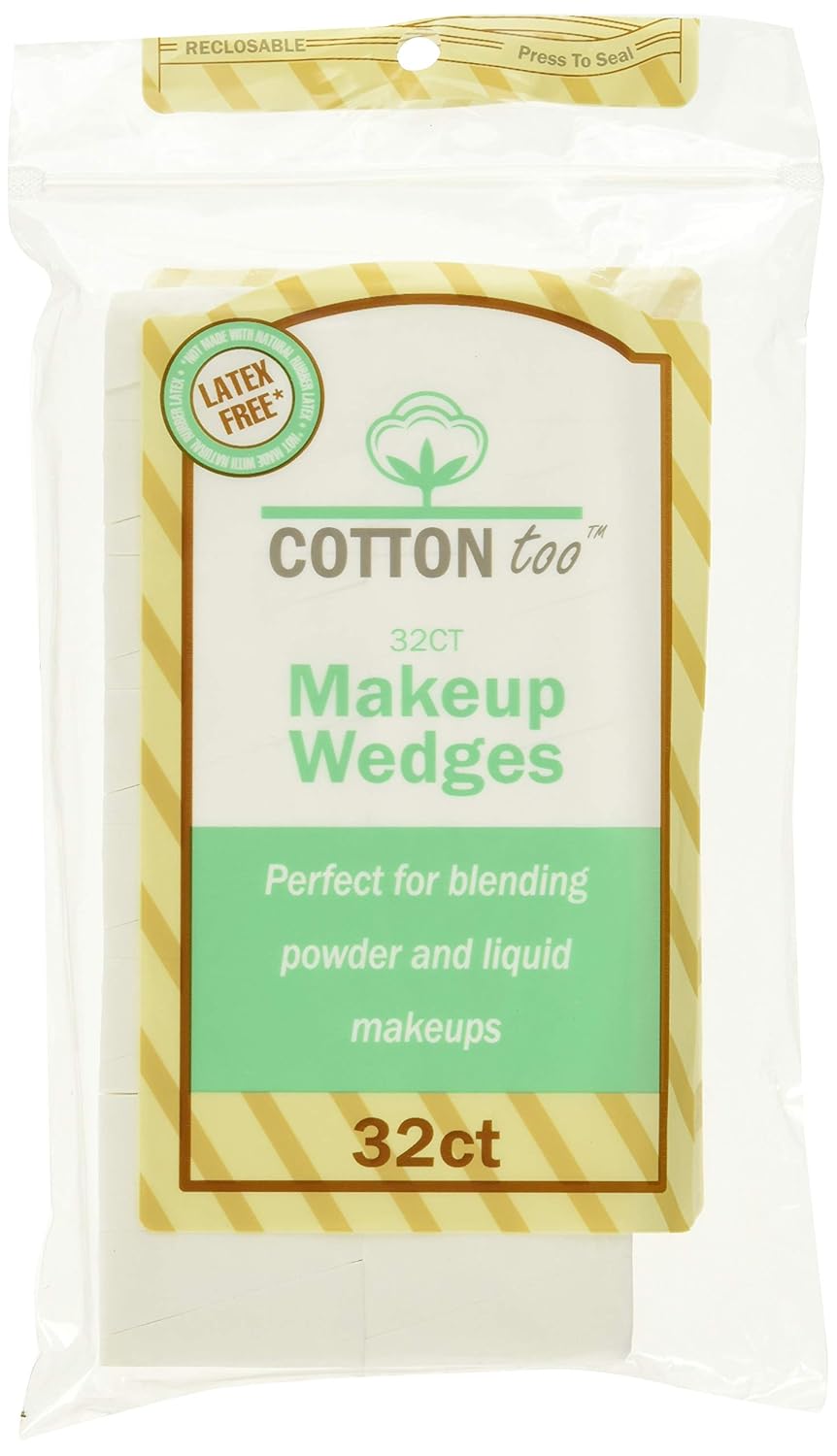 Cotton Too Premium 32 Count Latex-free Cosmetic Wedges, 6 Pack : Beauty