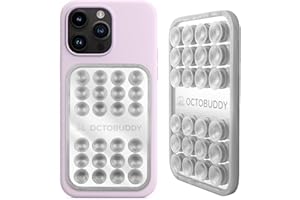 OCTOBUDDY Mirror – Amazon-Exclusive Suction Cup Phone Mount with Built-in Mirror – Silver Swirl Hands-Free Grip for Videos & Selfies (2.6″ x 3.9″)