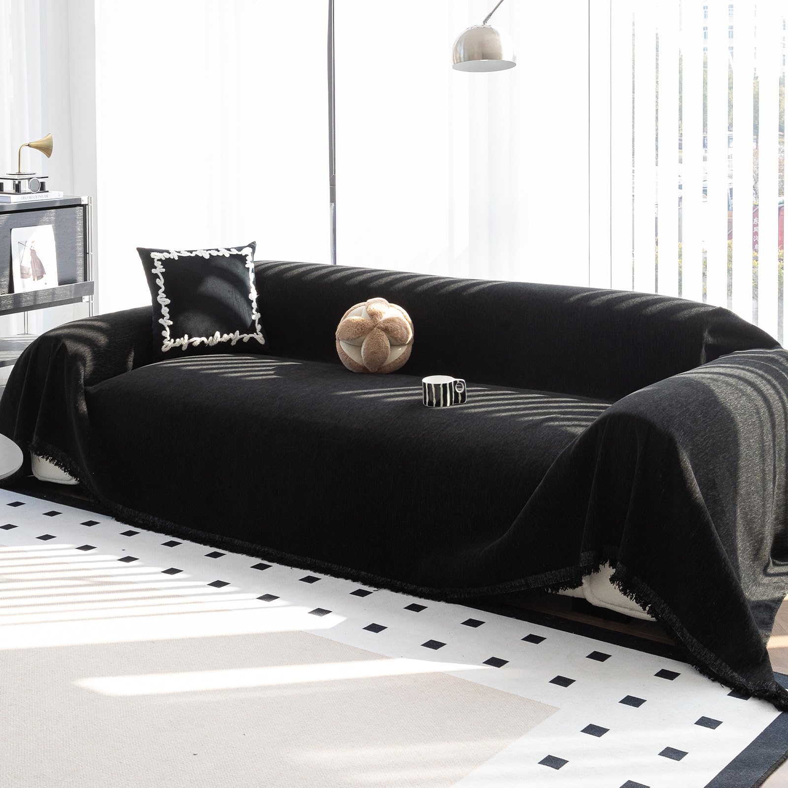 Photo 1 of MDSASFD Durable Couch Cover Blanket, Sofa Cover Washable, Oversized Couch Cover Pet Friendly, Chenille Sofa Cover Blanket for Armrest and Backrest Solid Color(35"x 35"/Black/2pc)