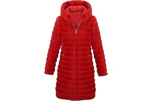 RISISSIDA Women Long Faux Fur Coat Fuzzy Jacket Hooded Winter Fall Warm Overcoat