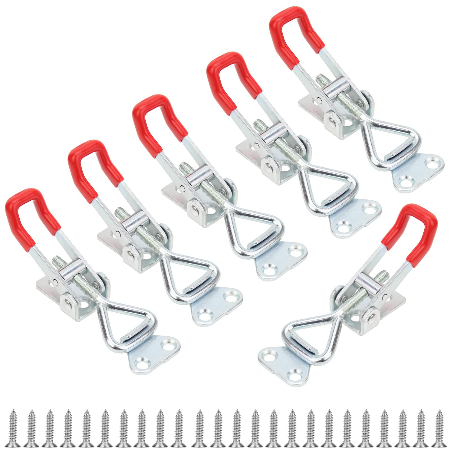 Photo 1 of Favordrory 6 Pack Toggle Latch Clamp, Pull Latch, Adjustable Toggle Clamp Latch, Heavy Duty Toggle Latch, 150Kg 330Lbs Holding Capacity (25 Pieces Screws) Red + Silver