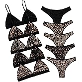 BEAUDRM Women's 5 Sets Matching Bra and Panty Set Polka Dots Print Lingerie Set Triangle Bralettes and Low Rise Thong Set