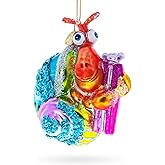 Cheerful Shrimp with Gifts Blown Glass Christmas Ornament