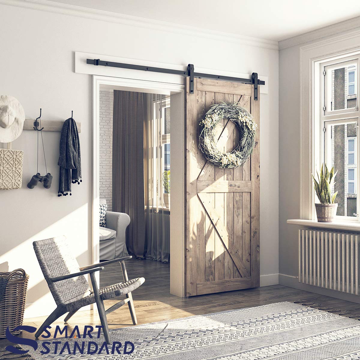 Smartstandard 6 6 Foot One Piece Track Sliding Barn Door Hardware
