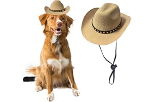 AWOCAN Dog Cowboy Hat Cat Cowboy Hat Pet Cowboy Costume Mini Cowboy Hat for Dogs Cat Holiday Halloween Pet Party Decoration (Khaki, Large)