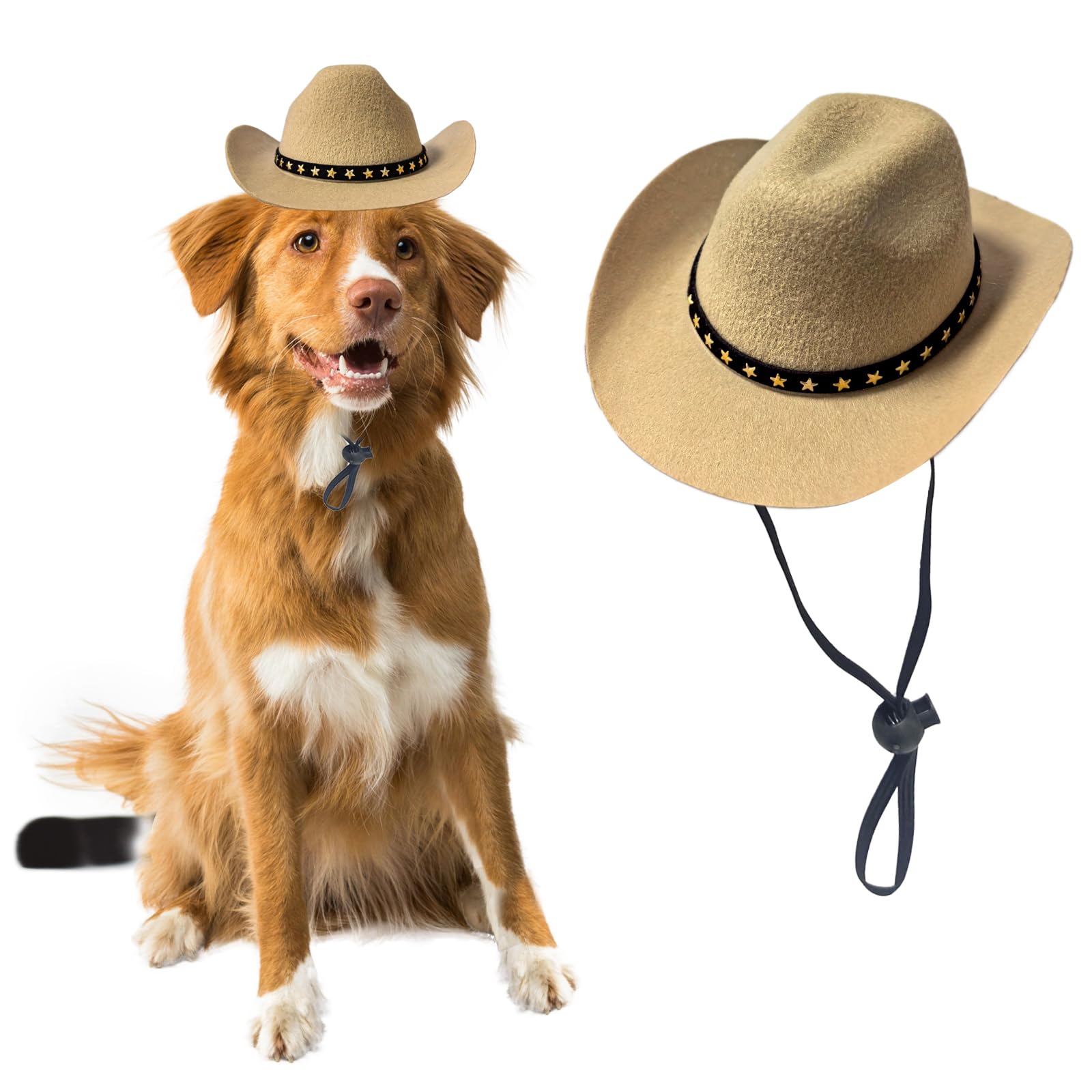 AWOCAN Dog Cowboy Hat Cat Cowboy Hat Pet Cowboy Costume Mini Cowboy Hat for Dogs Cat Holiday Halloween Pet Party Decoration (Khaki, Large)