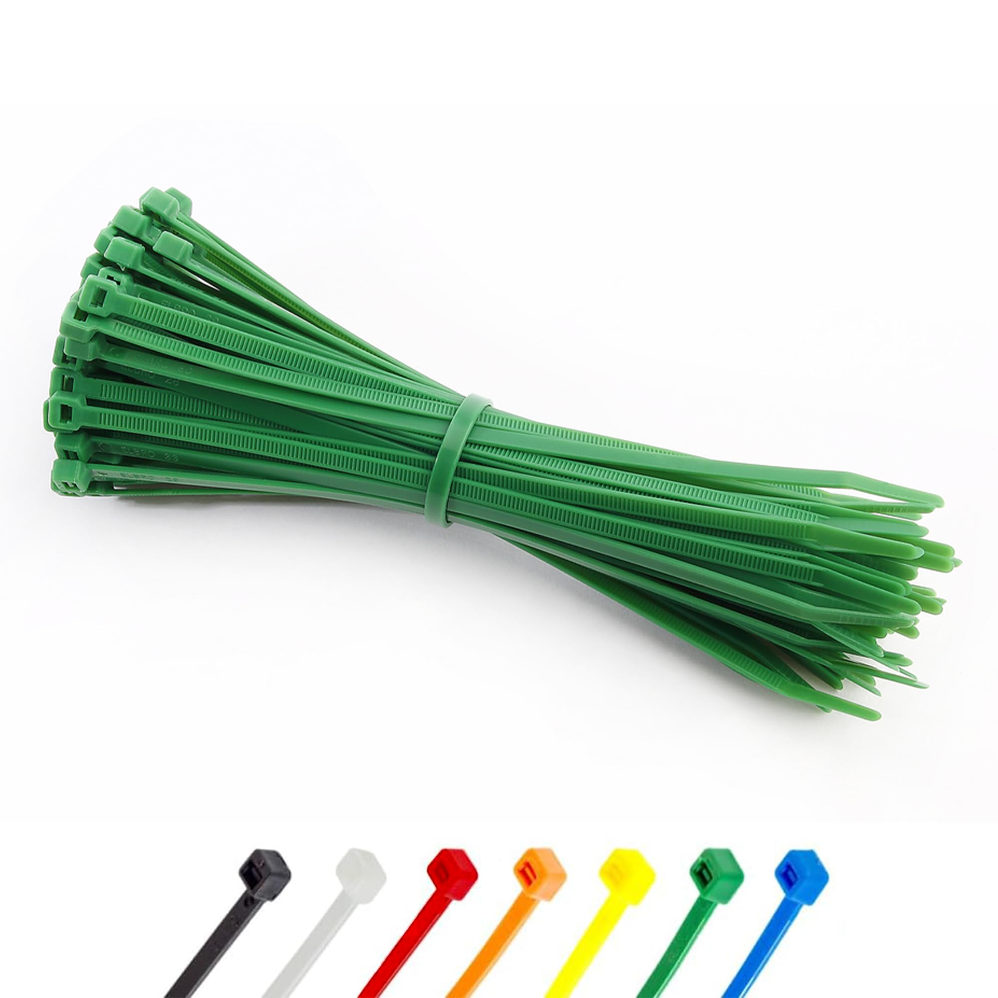Green Cable Ties 200mm (8"), 4.8mm | Pack of 100 | Strong Garden Nylon Zip Ties, Self-Locking | Heavy Plant Support, Greenhouse & Outdoor Use - Abacus Range