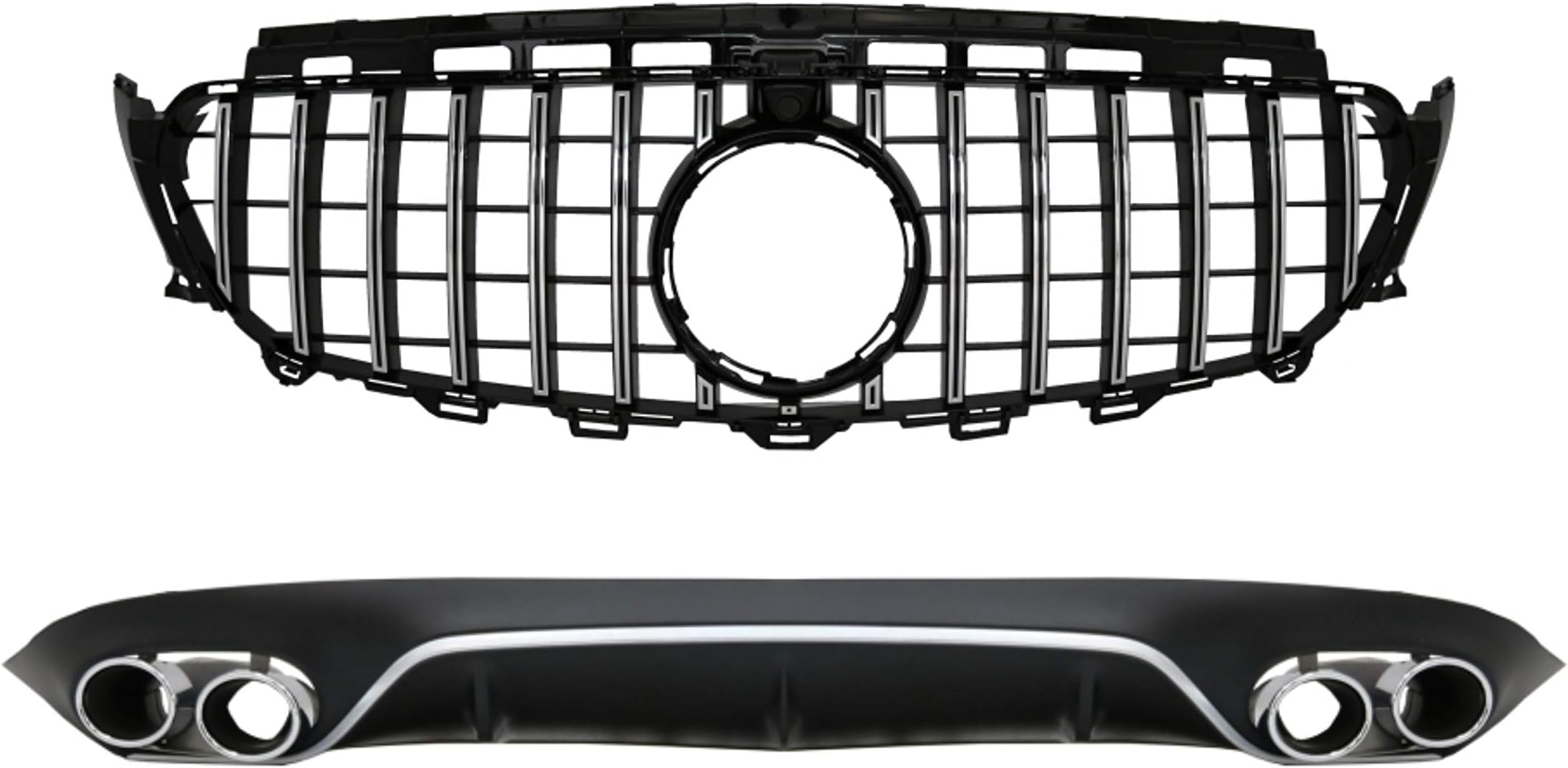 KITT CORDMBC238E53FGCN Rear Diffuser with Exhaust Tips and Central Grille 2016+ Black Chrome