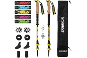 KINGGEAR Carbon Fiber Hiking Poles – Telescopic Collapsible Flip Locks Nordic Walking Sticks with Natural Cork Handle and EVA Grips Trekking Poles