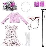 Tyalfrich 100 Days of School Costume Old Lady for Kids 100th Day of School Costume for Girls Wig Granny Grandma