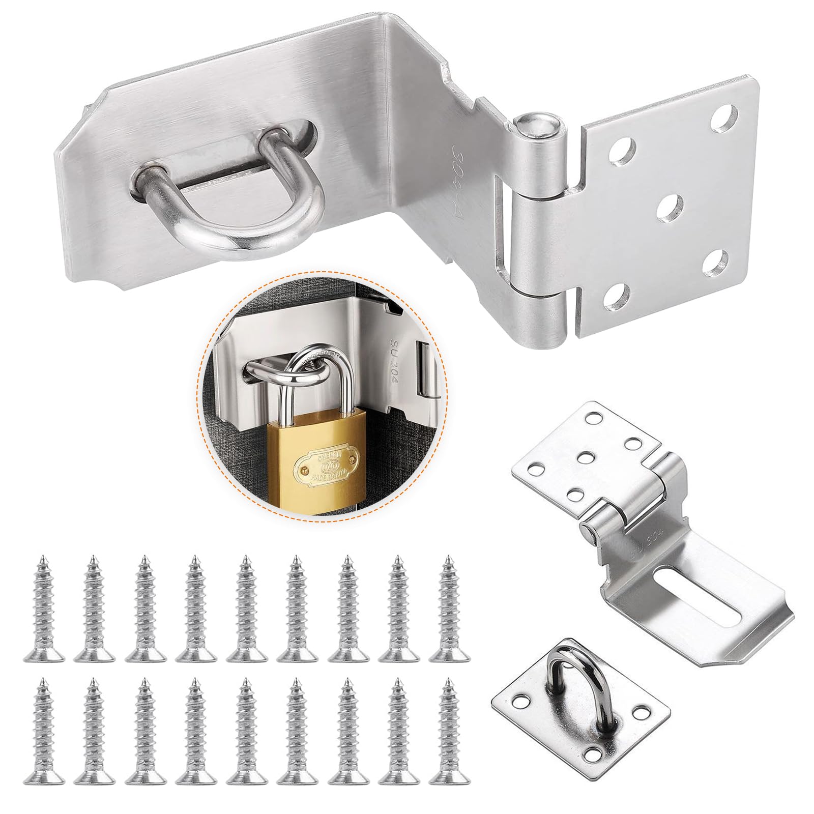 Dfuqanb Pack of 2 Stainless Steel 90 Degree Hasp Lock, Security Lock Device, Door Lock Hasp, Security Hasp, 4 Inch Hasp, Lockable, for Padlocks, Cupboards, Gates