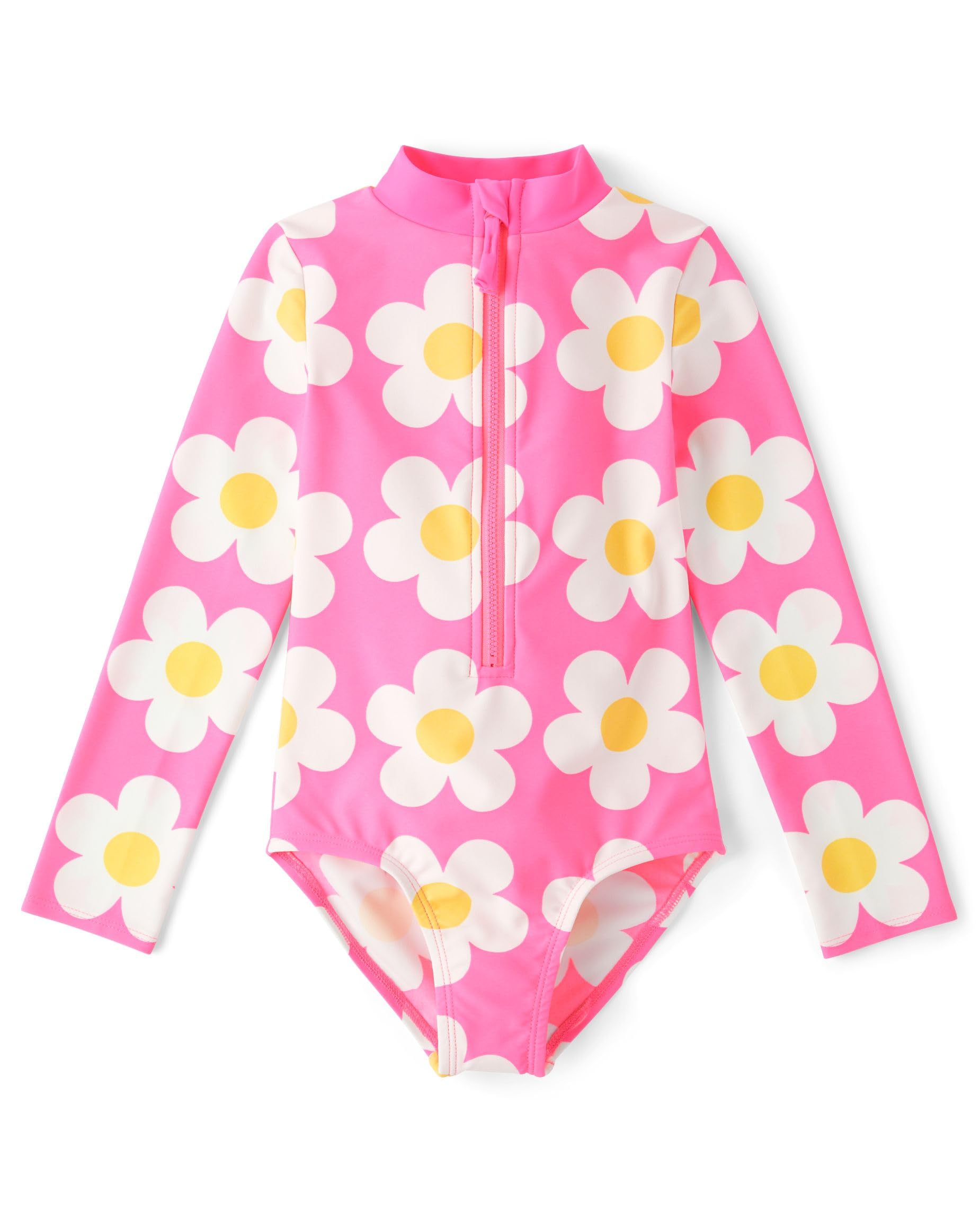 Gymboree,Girls,and Toddler Long Sleeve Rashguard One Piece Swimsuit,Pink Daisy,7