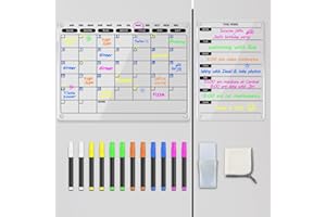 PIGPOTPARTY 2 Pack Acrylic Magnetic Dry Erase Board Calendar for White Fridge, Clear Monthly and Weekly Planner Whiteboard for Refrigerator, w/ 12 Vibrant Markers and 1 Towel, 16"x12" & 8"x12"