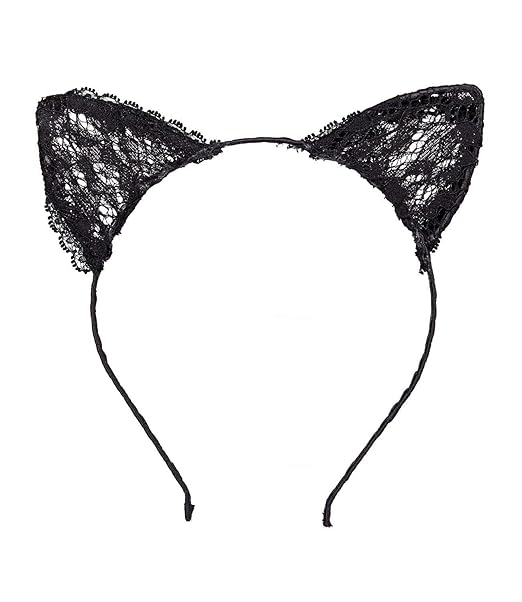 SIX Haarreif: Haarschmuck für Halloween/Fasching/Karneval, rutschfest, Katzenohren mit feiner Spitze, Durchmesser ca. 12 cm, 