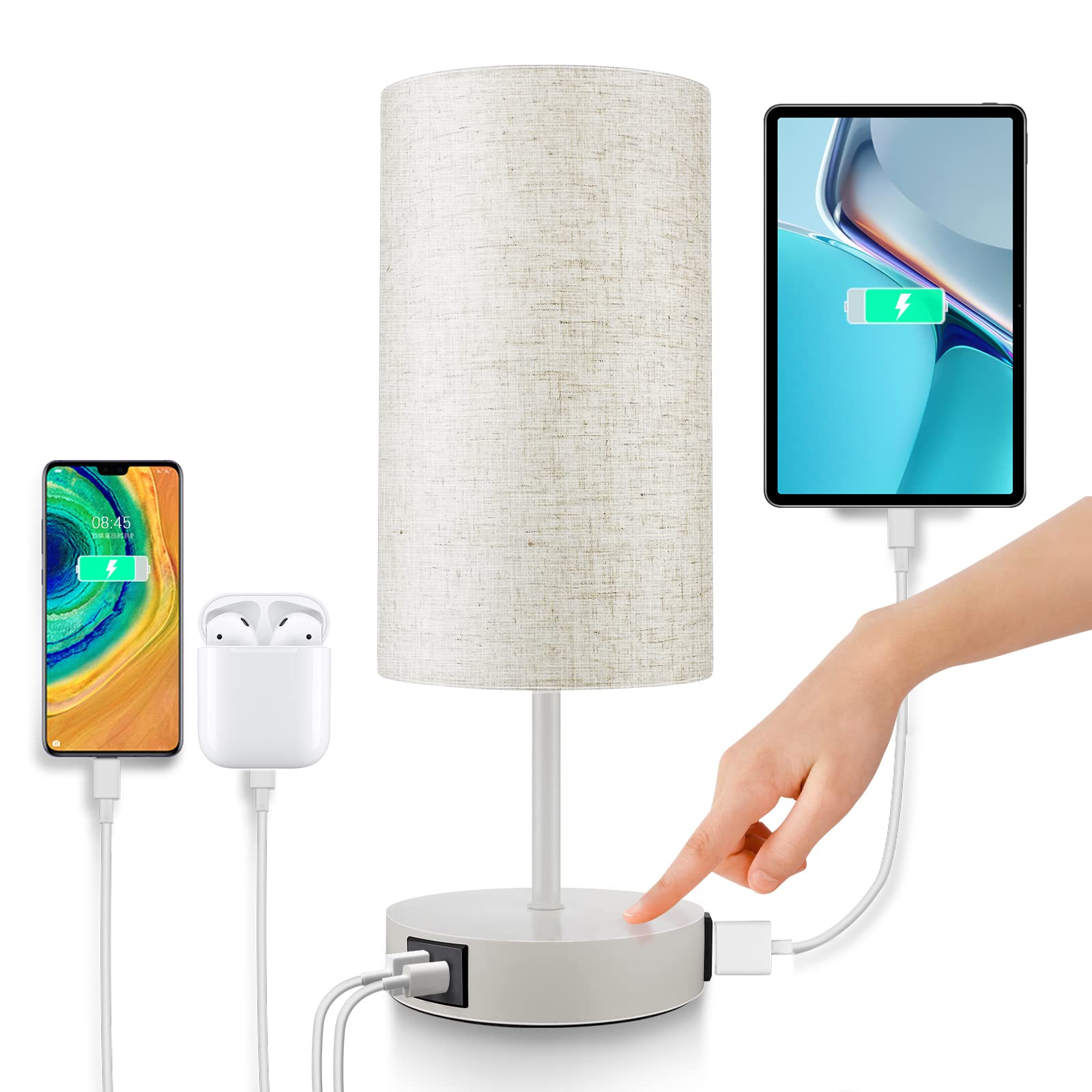 Wondlumi Bedside Lamps, Touch Lamp Bedside with USB A+C Charging Ports, 3Way Dimmable Table Light for Bedroom Living Room (6W LED Bulbs Included)