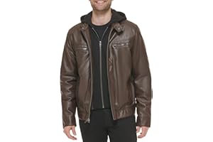 Calvin Klein Men's Faux-Leather Moto Jacket with Hoodie