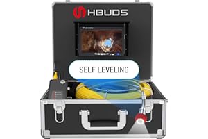 HBUDS Sewer Camera Self Leveling, 100ft Drain Pipe Cameras with Meter Counter, 12V 4500mAh Battery Plumbing Snake Camera with Light, 7" Color HD Duct Chimney Sewer Inspection Cam, DVR Recorder 16GB