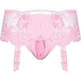 DRHOM Men Sissy T-back Briefs Lace Skirted Pouch Panties Transgender Bikini Briefs Mooning Lingerie Nightwear